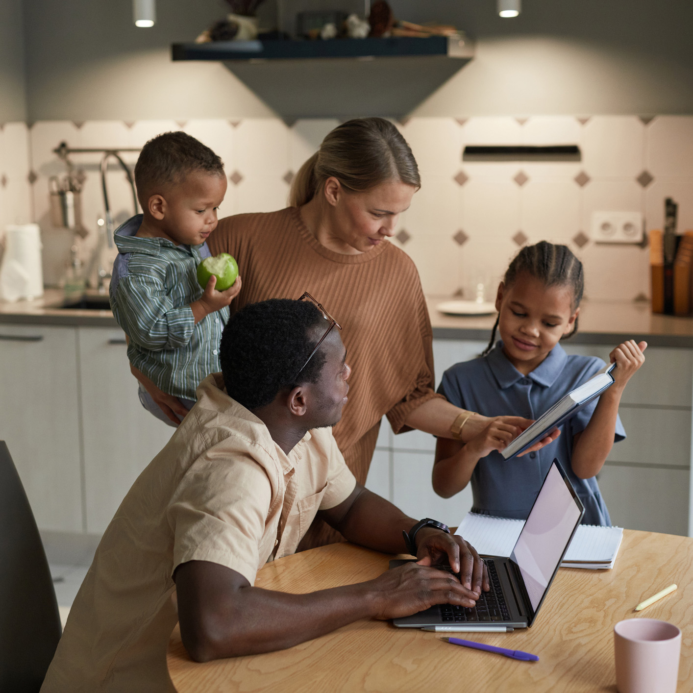 Loving Biracial Family at Home