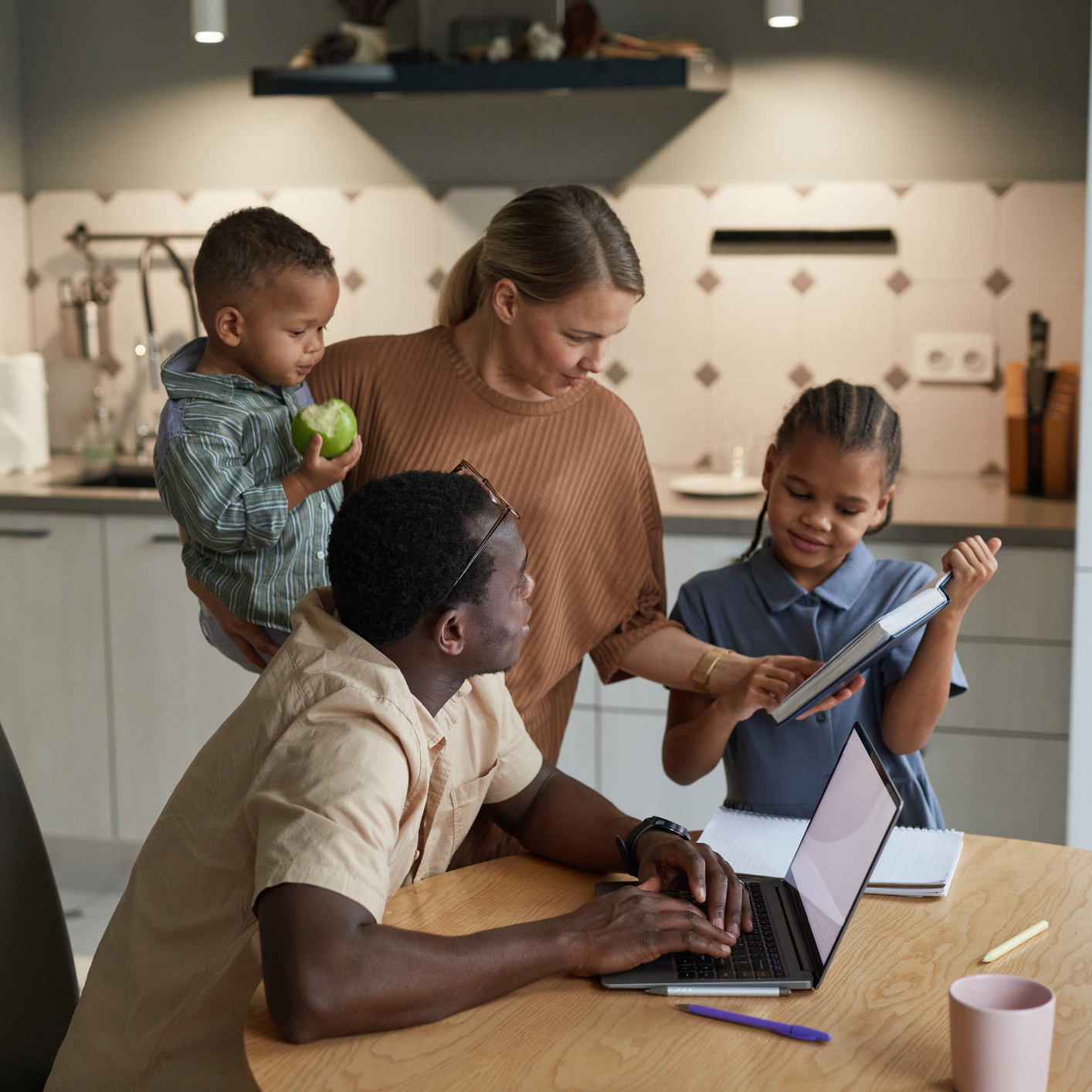 Loving Biracial Family at Home